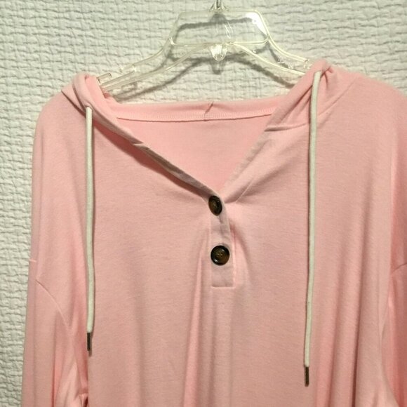 VVK Women's 2-Button Drop Shoulder Oversize V-Neck Hoodie Sz Large Light Pink - Picture 2 of 9